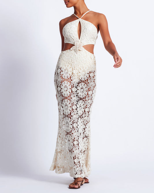 Embroidered Crochet Halterneck Dress