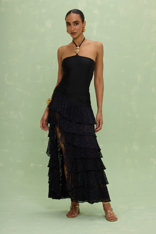 MARTINA LYCRA RUFFLE MAXI SKIRT