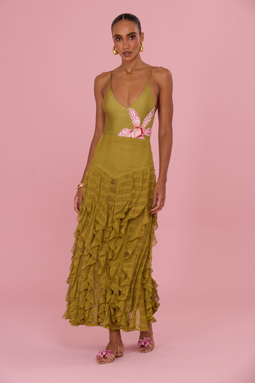PETAL SHEEN MESH MAXI SKIRT