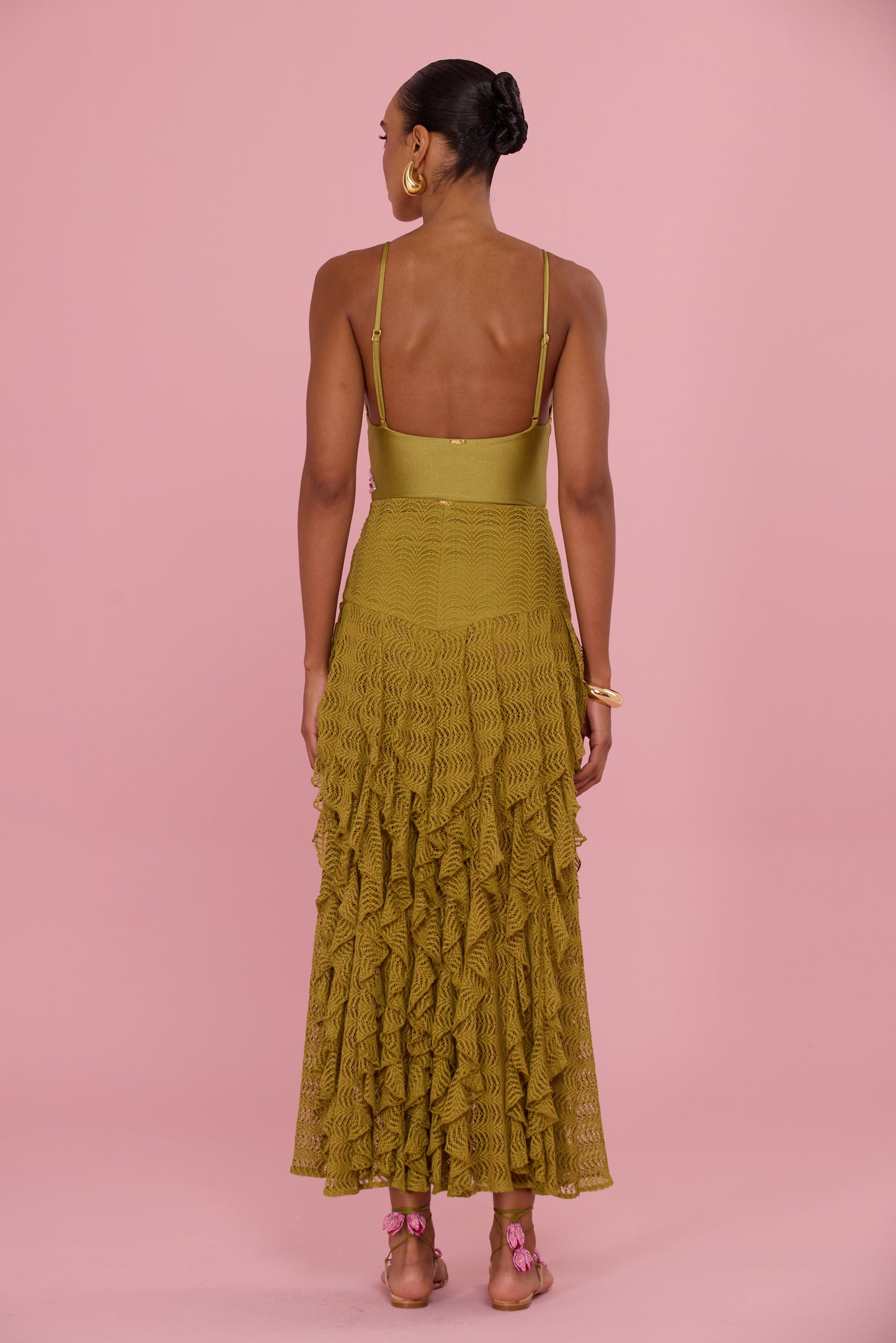 PETAL SHEEN MESH MAXI SKIRT