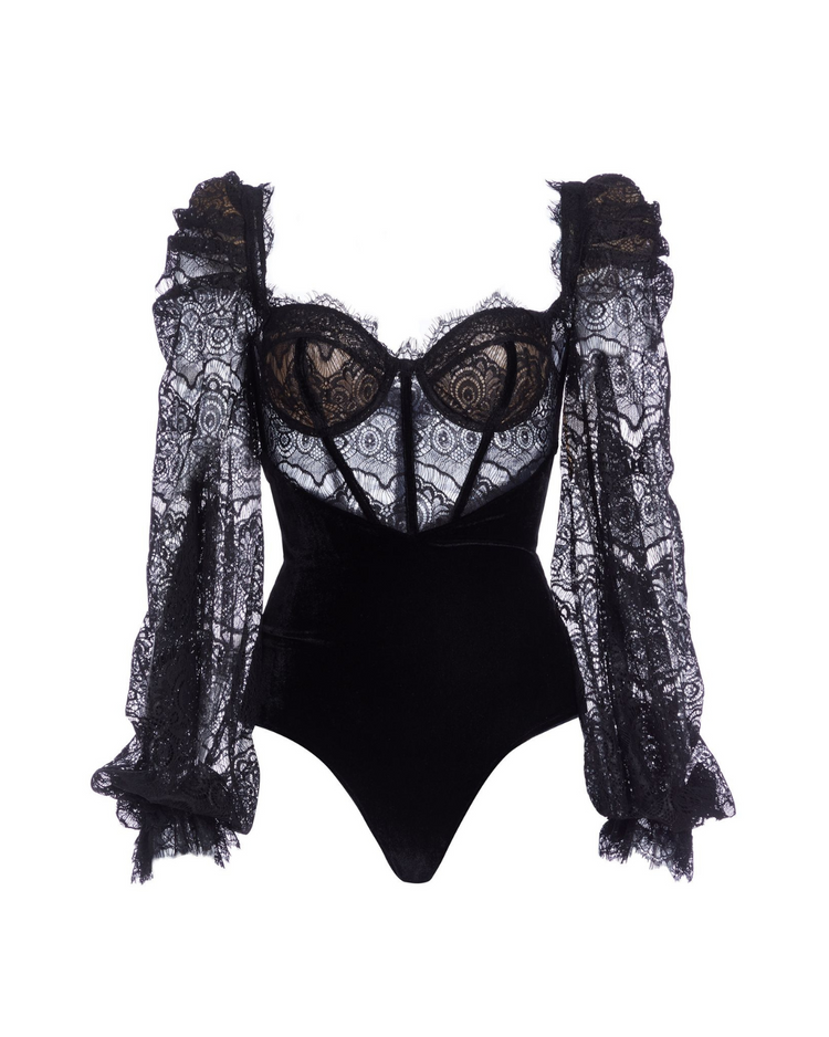 LACE AND VELVET BODYSUIT