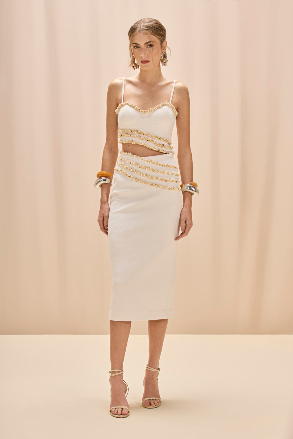 patbo white beach dress PatBo Crochet Strapless Fringe Trim Maxi Dress – Cattivo