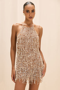 PEARL DUST EMBROIDERY MINI DRESS