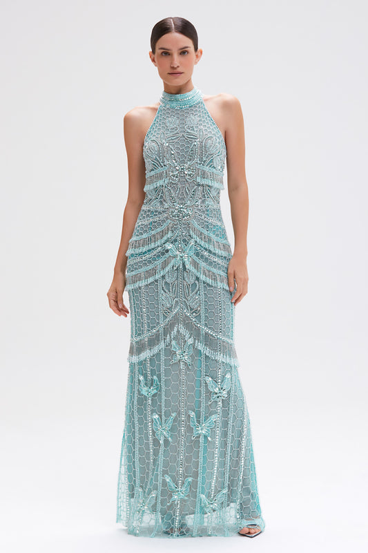 BUTTERFLY EMBROIDERY MAXI DRESS