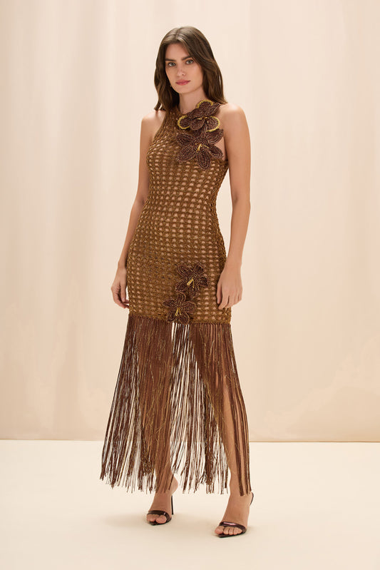 GAIA KNIT FRINGE MAXI DRESS