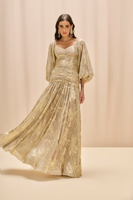 GOLDEN DUST LUREX LONG SLEEVE GOWN