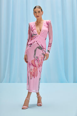 HONEY FLOWER TULLE MIDI DRESS