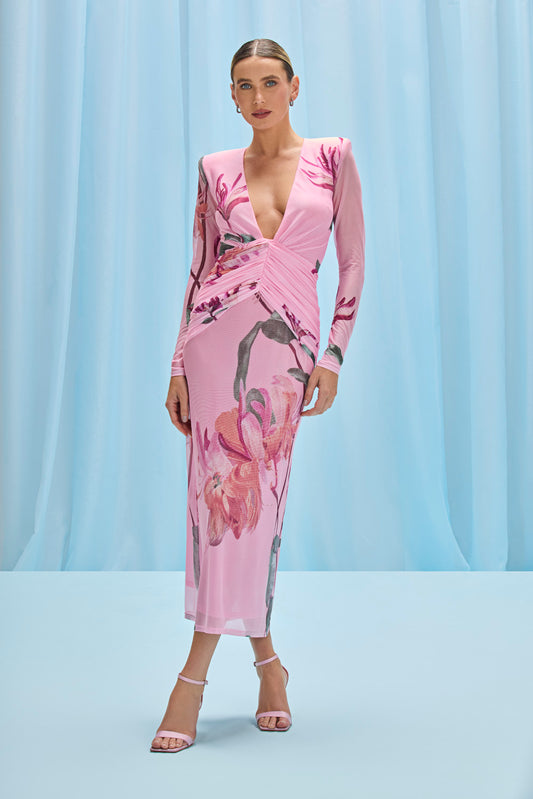 HONEY FLOWER TULLE MIDI DRESS