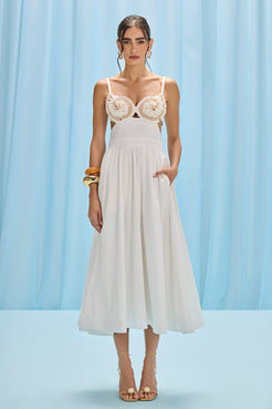 SEAWEED SHELL EMBROIDERED MIDI DRESS