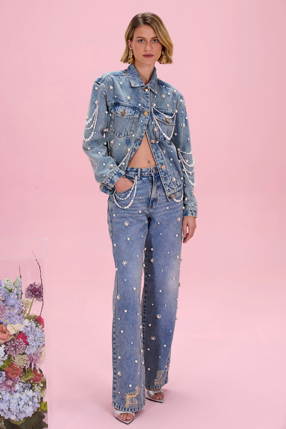 CRYSTAL DENIM EMBROIDERED JACKET