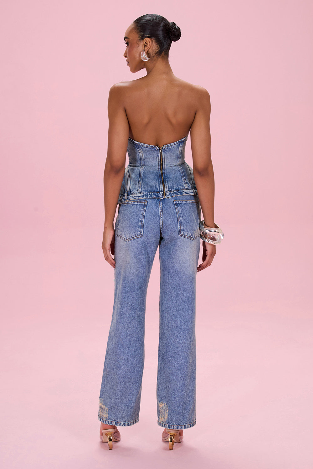 CRYSTAL DENIM EMBROIDERED PANT