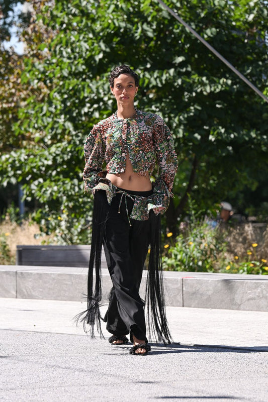 ROSALIE JACQUARD FLORAL EMBROIDERED CROPPED JACKET (RUNWAY)