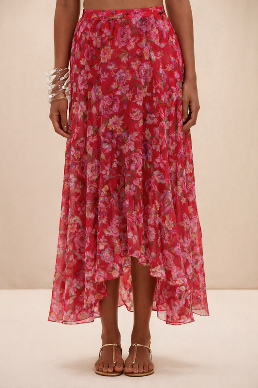 PEONY PRINT LYCRA MAXI SKIRT