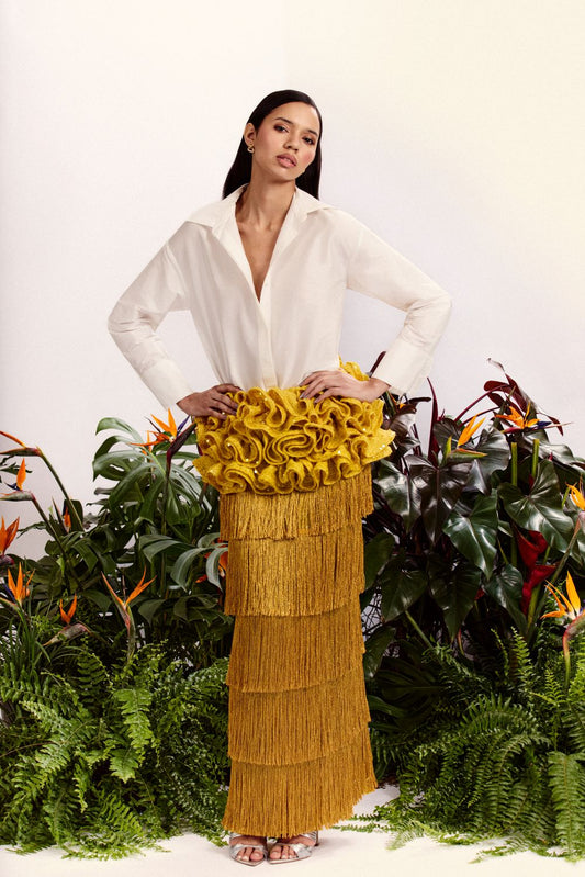 SUNBEAM FRINGES MAXI SKIRT (RUNWAY)