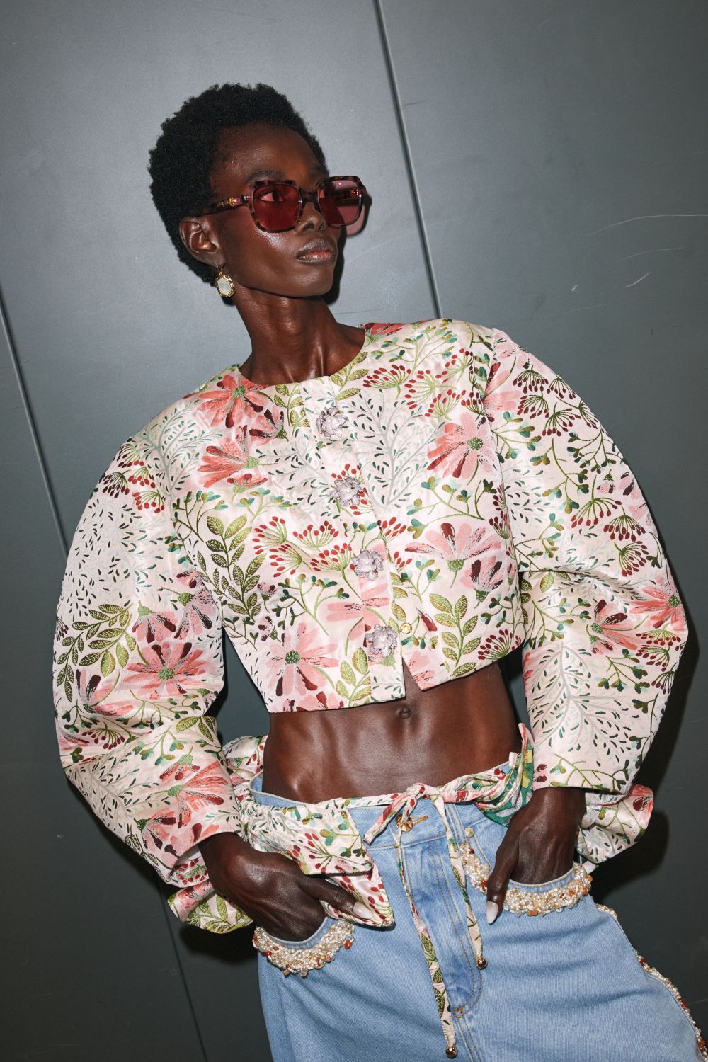 ROSALIE JACQUARD FLORAL CROPPED JACKET (RUNWAY)