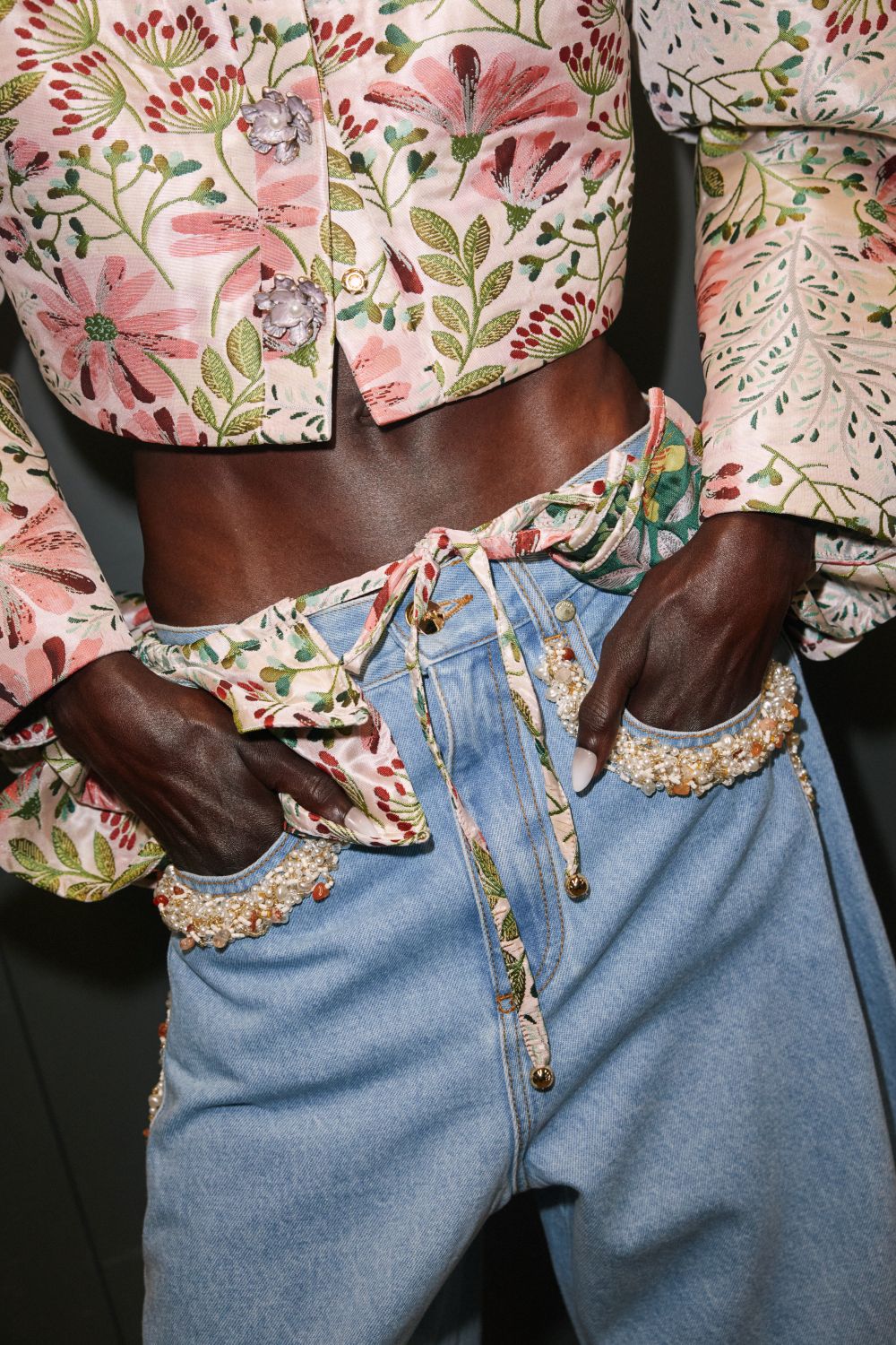 WAVES EMBROIDERED DENIM PANTS (RUNWAY)