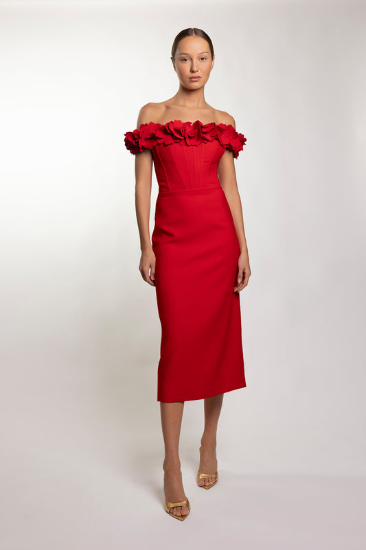 LIGHT SPOT CREPE MIDI DRESS