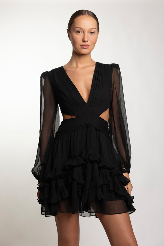 SILK PLISSE ESSENCE CUT OUT MINI DRESS