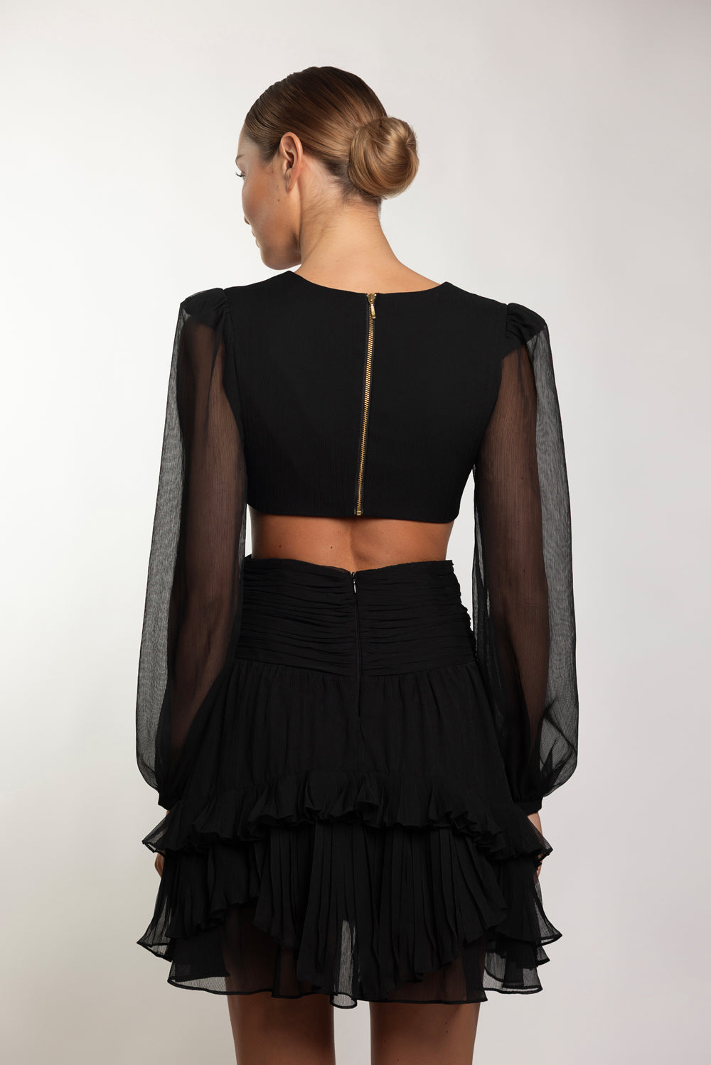 SILK PLISSE ESSENCE CUT OUT MINI DRESS