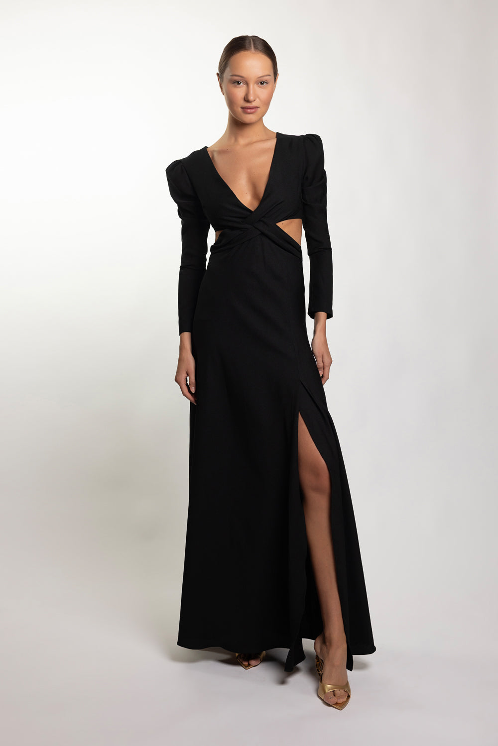 LIGHT SPOT CREPE LONG SLEEVE GOWN