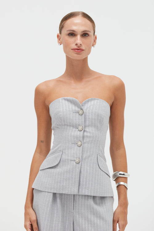 METALLIC PINSTRIPE STRAPLESS TOP
