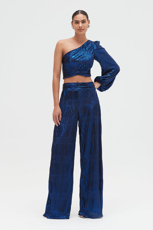 METALLIC PLISSE PANT