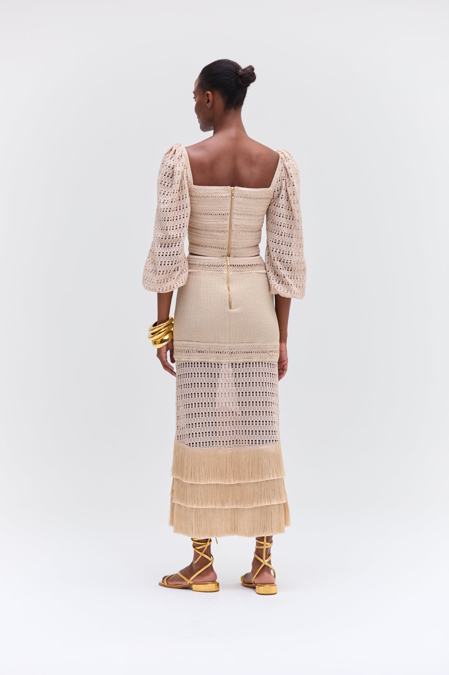 LUREX KNIT AND FRINGE LONG SKIRT