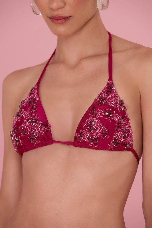 PETAL SHEEN BEADED BIKINI TOP