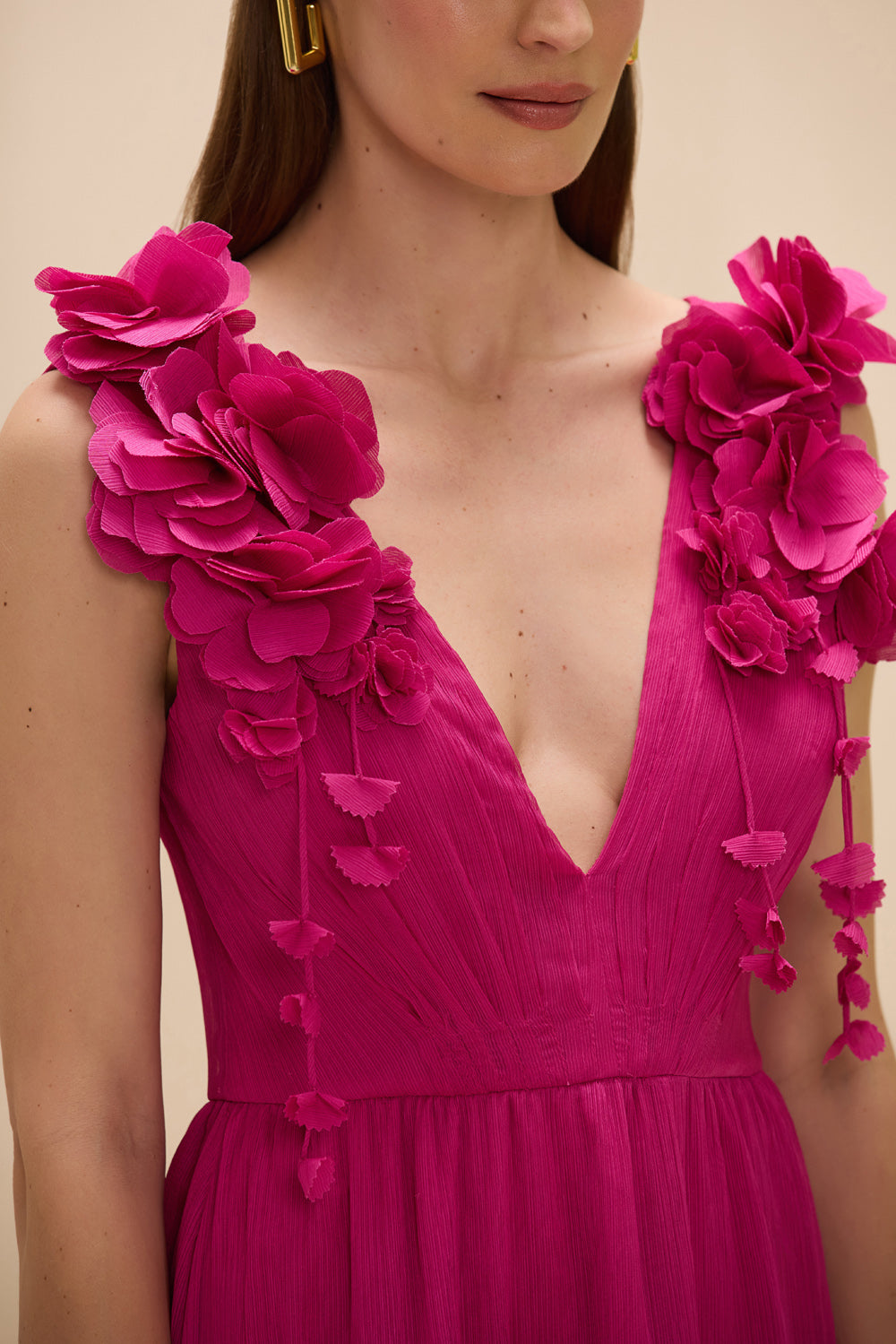 CHIFFON CARMEN FLOWERS MINI DRESS