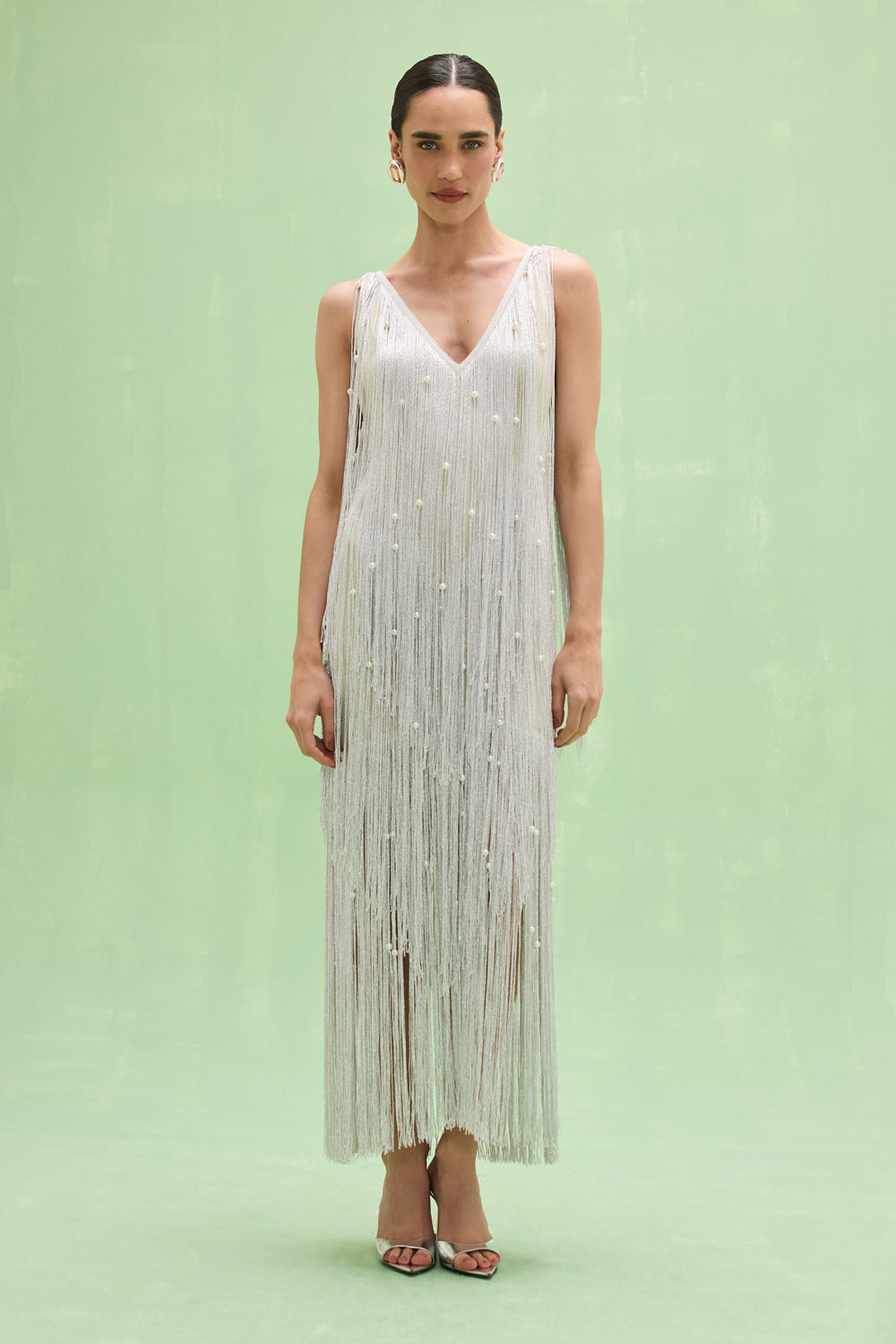 AUREA CROCHET MAXI DRESS 12 / SILVER