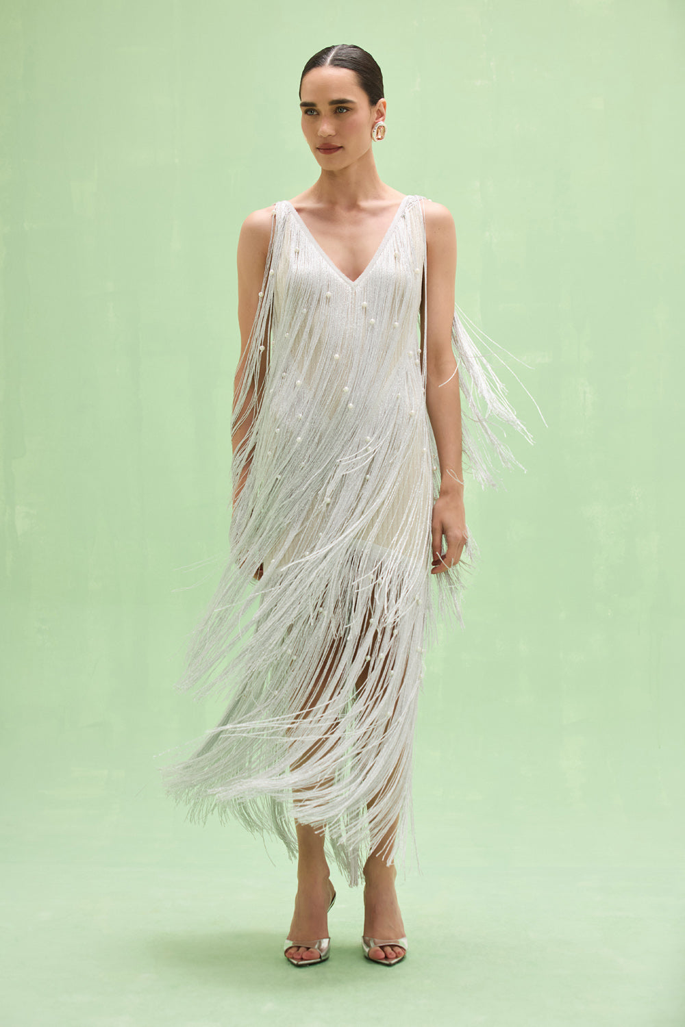 AUREA CROCHET MAXI DRESS 12 / SILVER