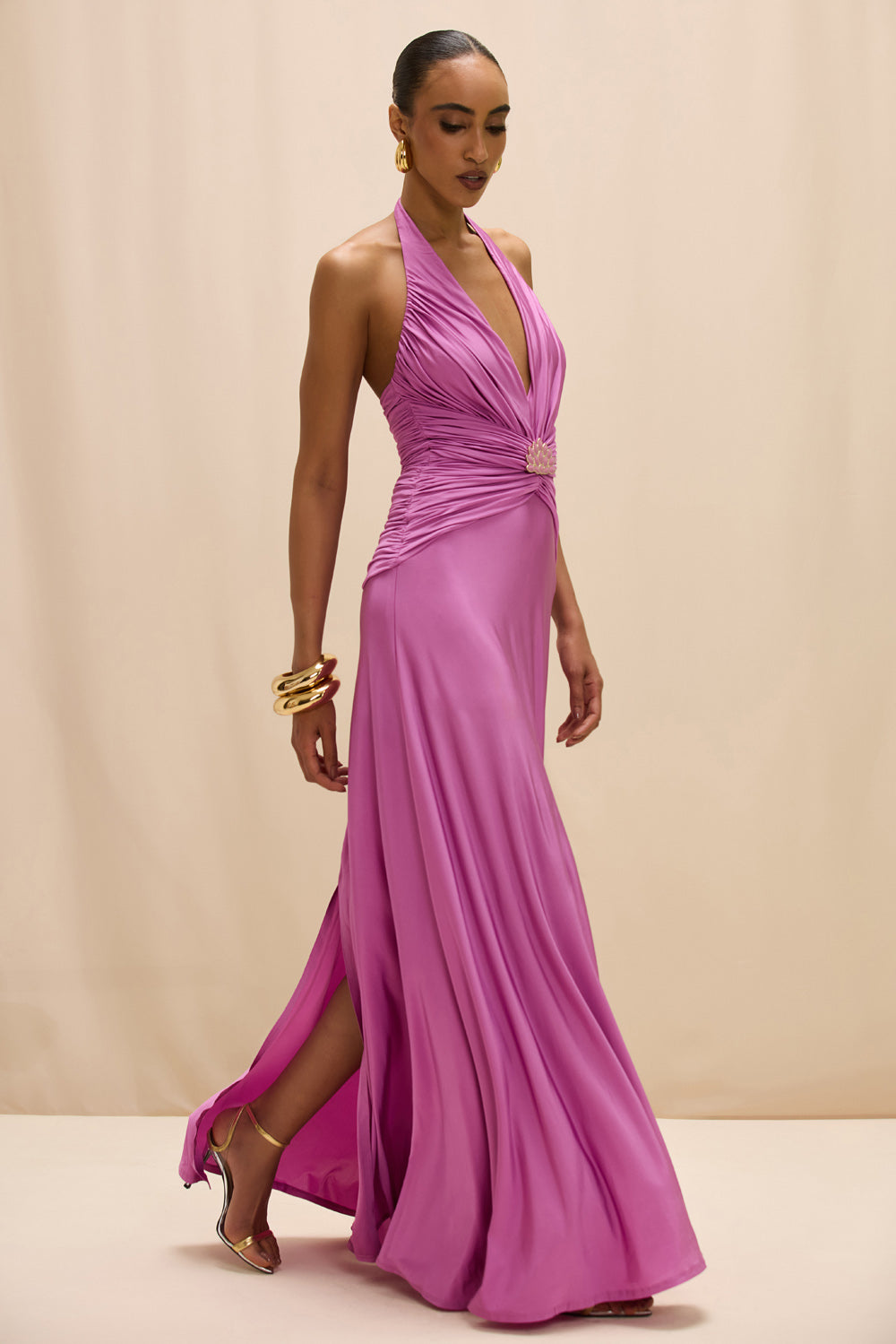 Patbo Gisele Jersey BACK SLIT MAXI Dress - Purple