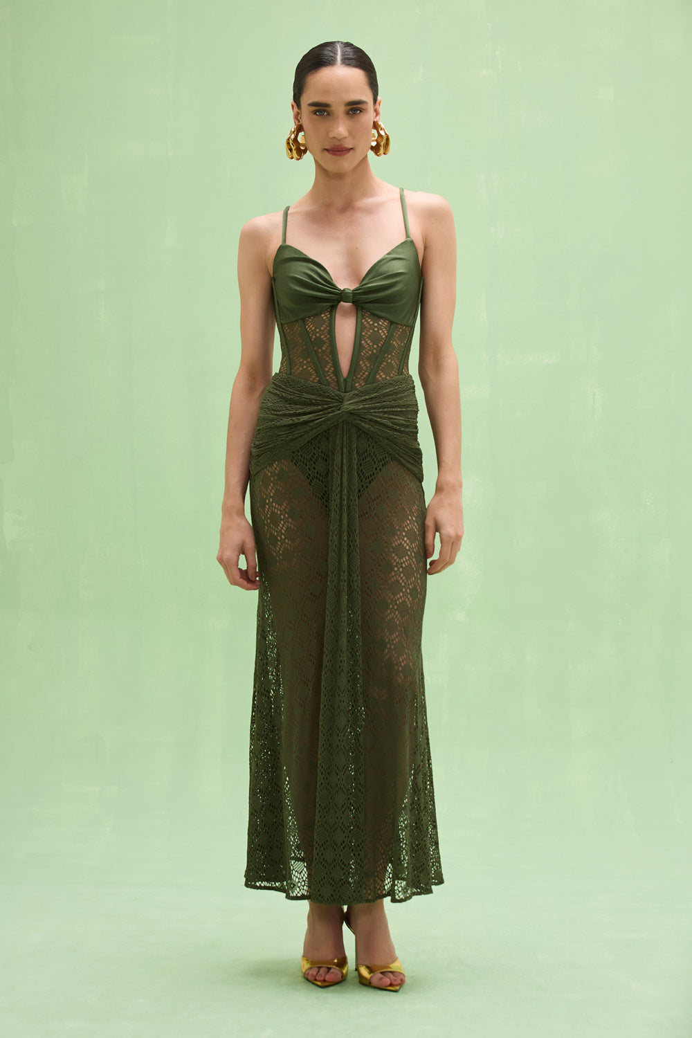 patbo green dress Sirena Mesh Maxi in VEL33409 Women's Green Dresses | lace trim midi dress outfit ideas Size:2T Dress