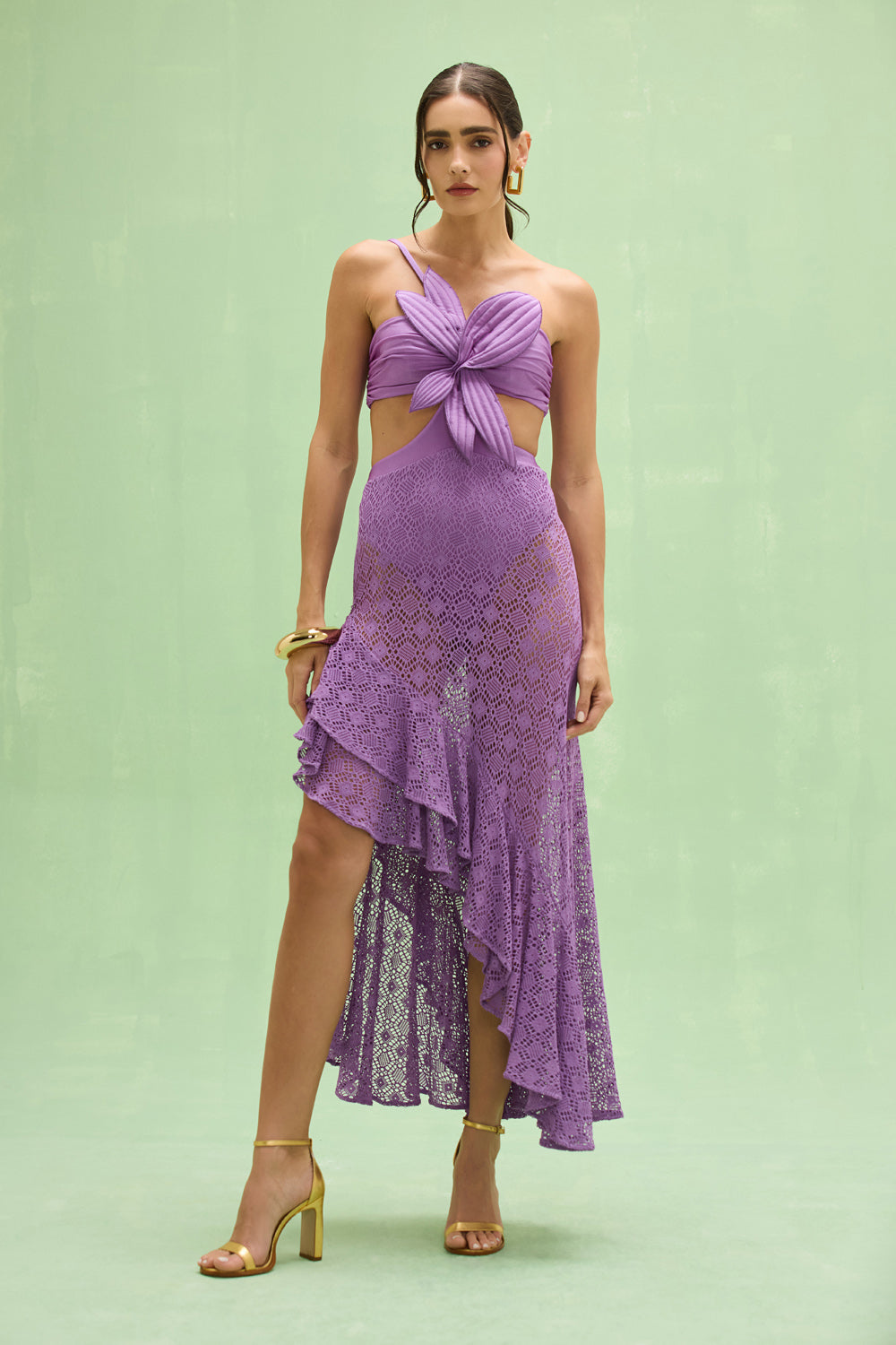 PatBO Sirena Mesh Flower Maxi Dress in Lavender