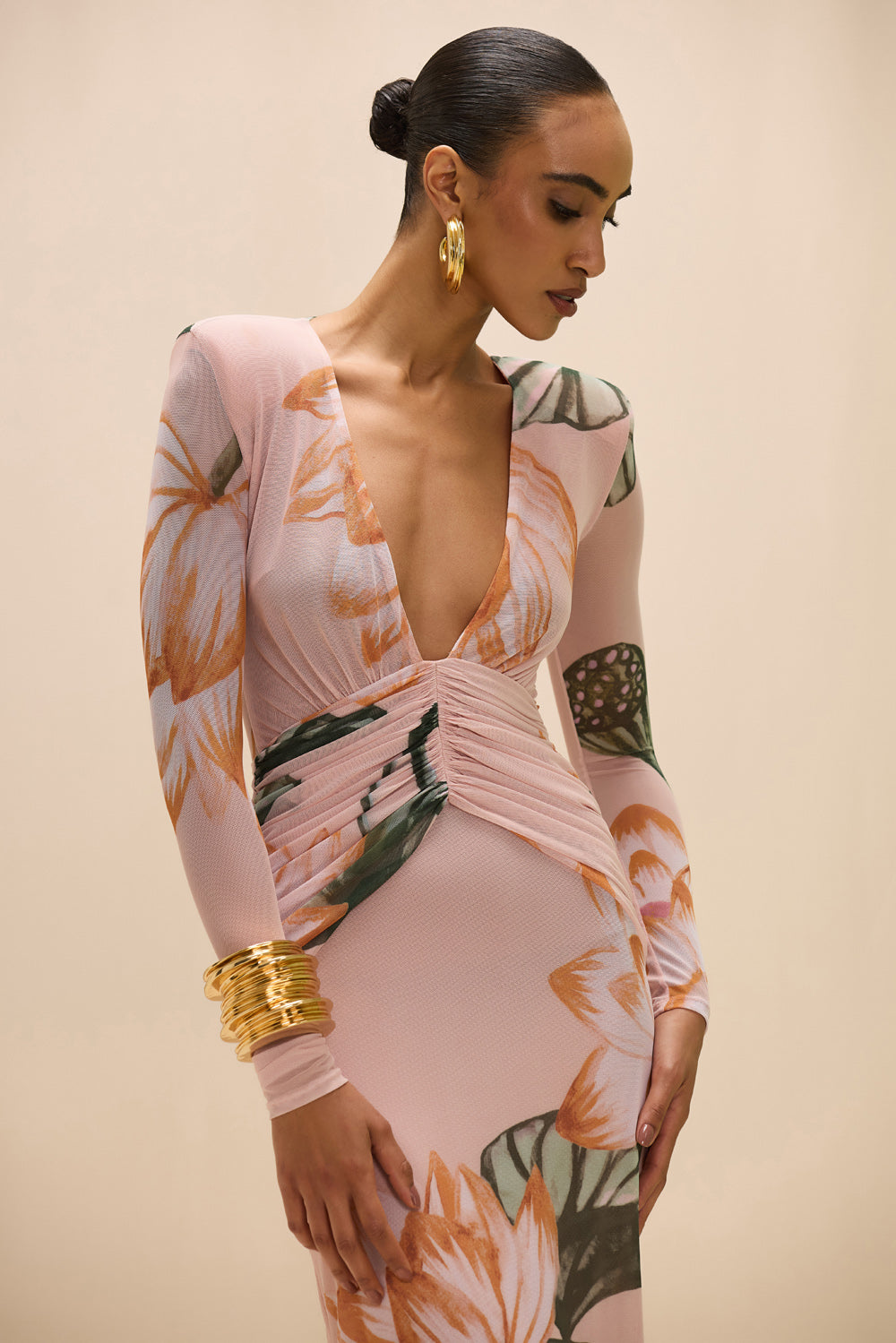PatBO Lotus Long Sleeve Maxi Dress in Pink