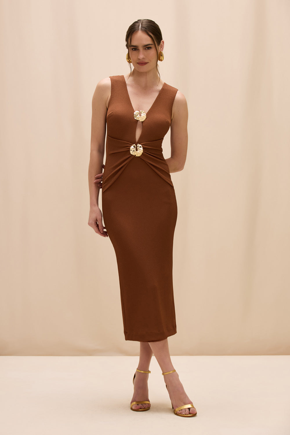 PatBO Cora Knit Midi Dress in Brown