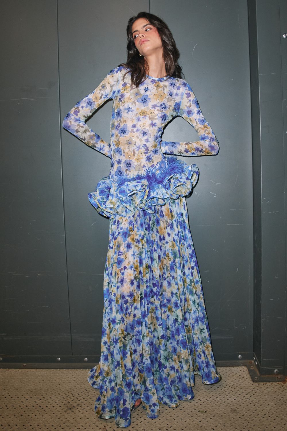 WALLERY LONG-SLEEVE FEATHER GOWN (RUNWAY)