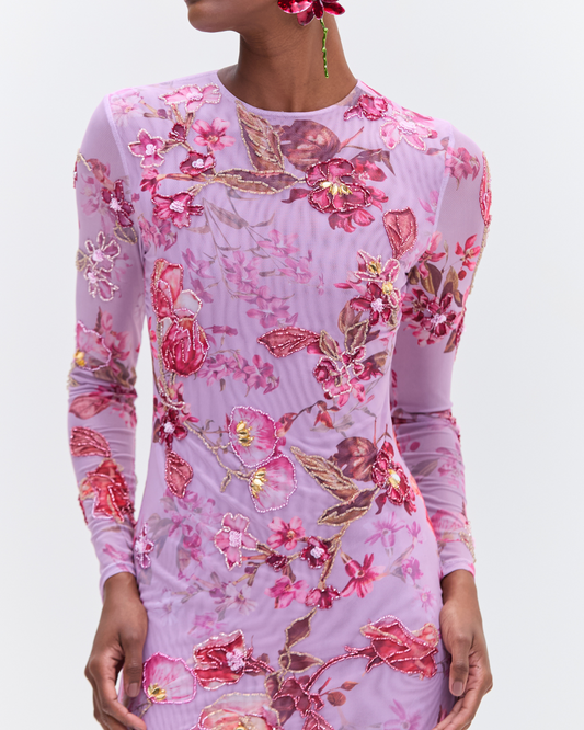 FLORAL HAZE EMBROIDERED TULLE DRESS