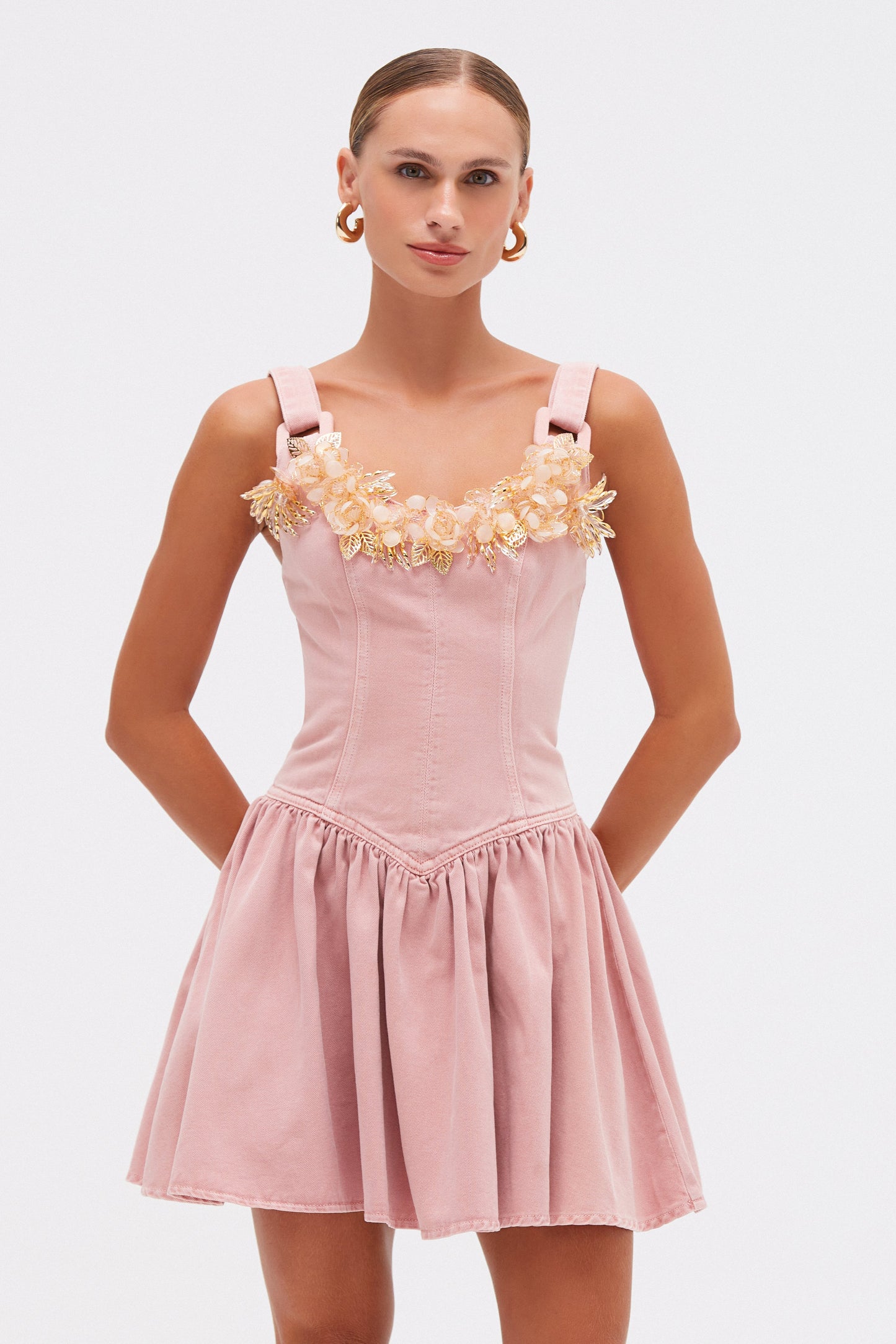 PINK DENIM MINI DRESS