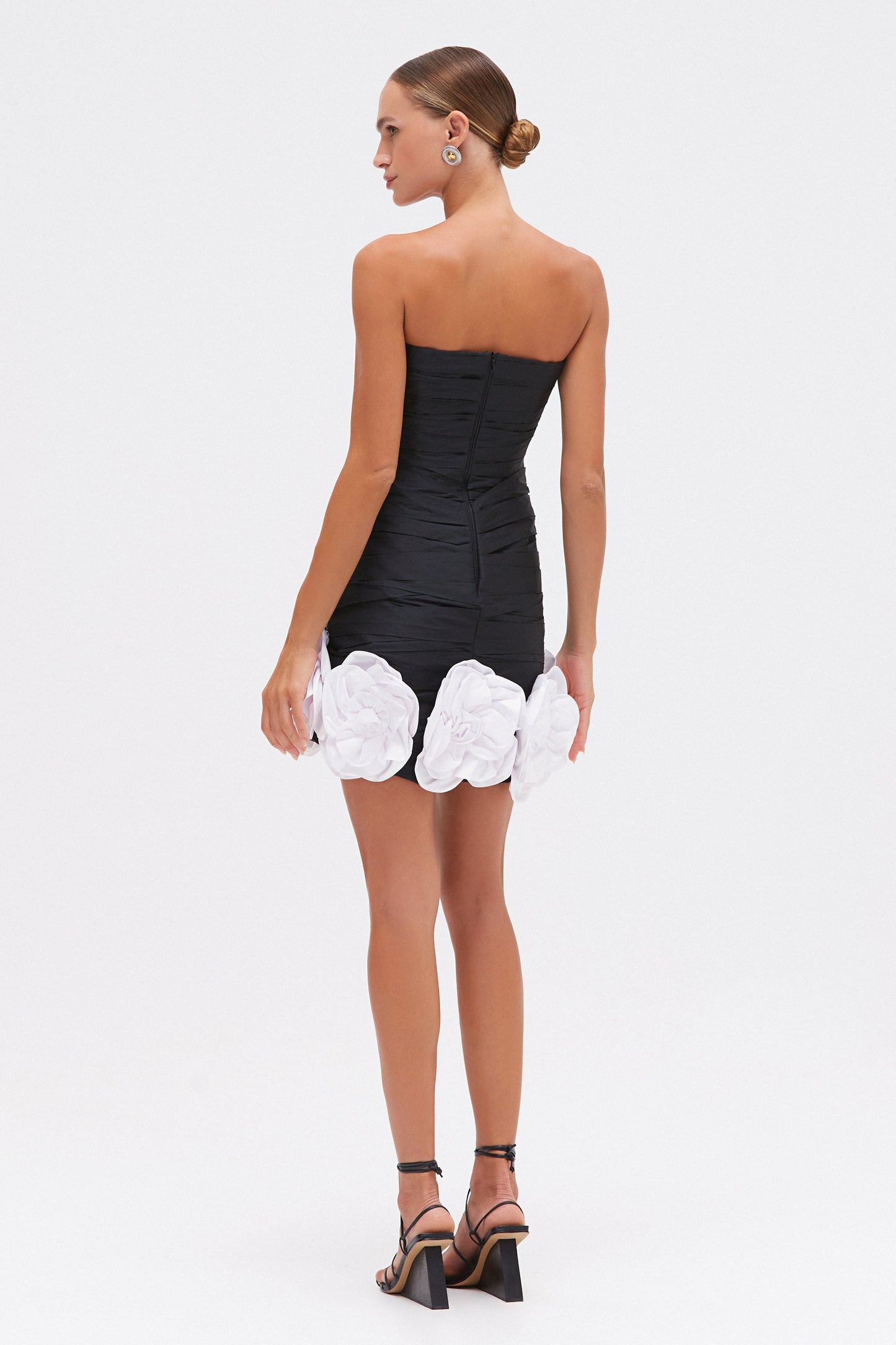 TAFFETA BLOOM DRAPED MINI DRESS