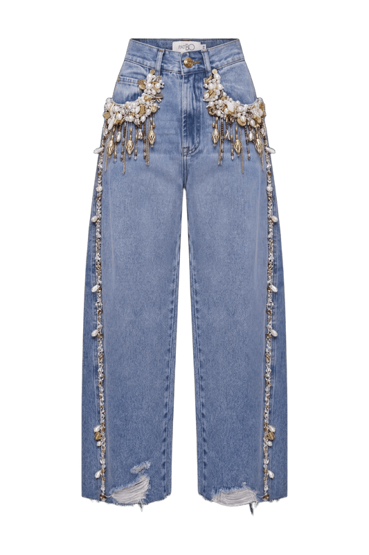 MARINA DENIM EMBROIDERED POCKET PANTS