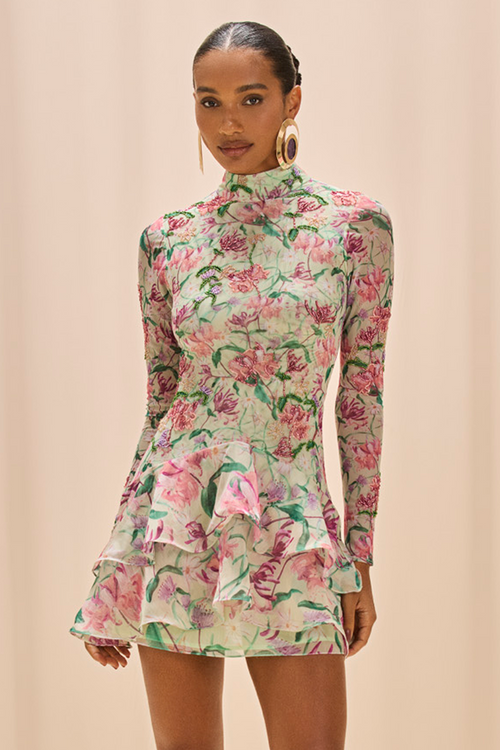 HONEY FLOWER LONG SLEEVE MINI DRESS