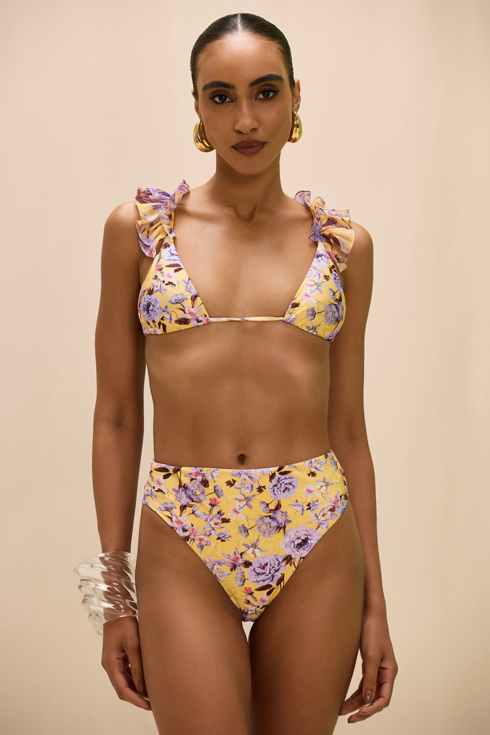 PEONY PRINT LYCRA HIGH WAIST BIKINI BOTTOM