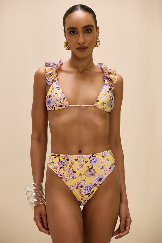 PEONY PRINT LYCRA HIGH WAIST BIKINI BOTTOM