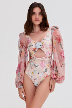 LILY FLOWER LONG SLEEVE SWIMSUIT