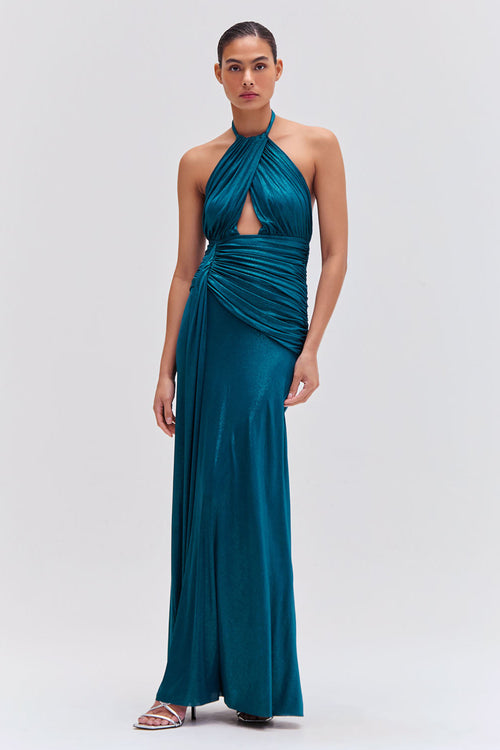 Metallic Jersey Halterneck Maxi Dress