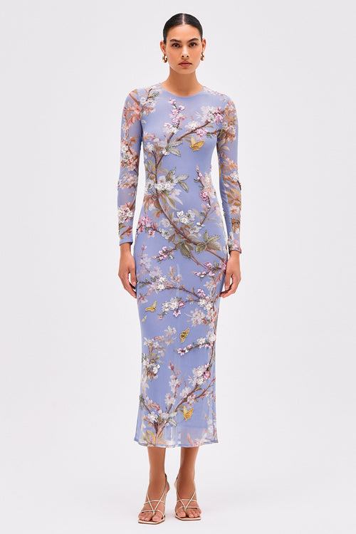 DELICATA EMBROIDERED TULLE MIDI DRESS