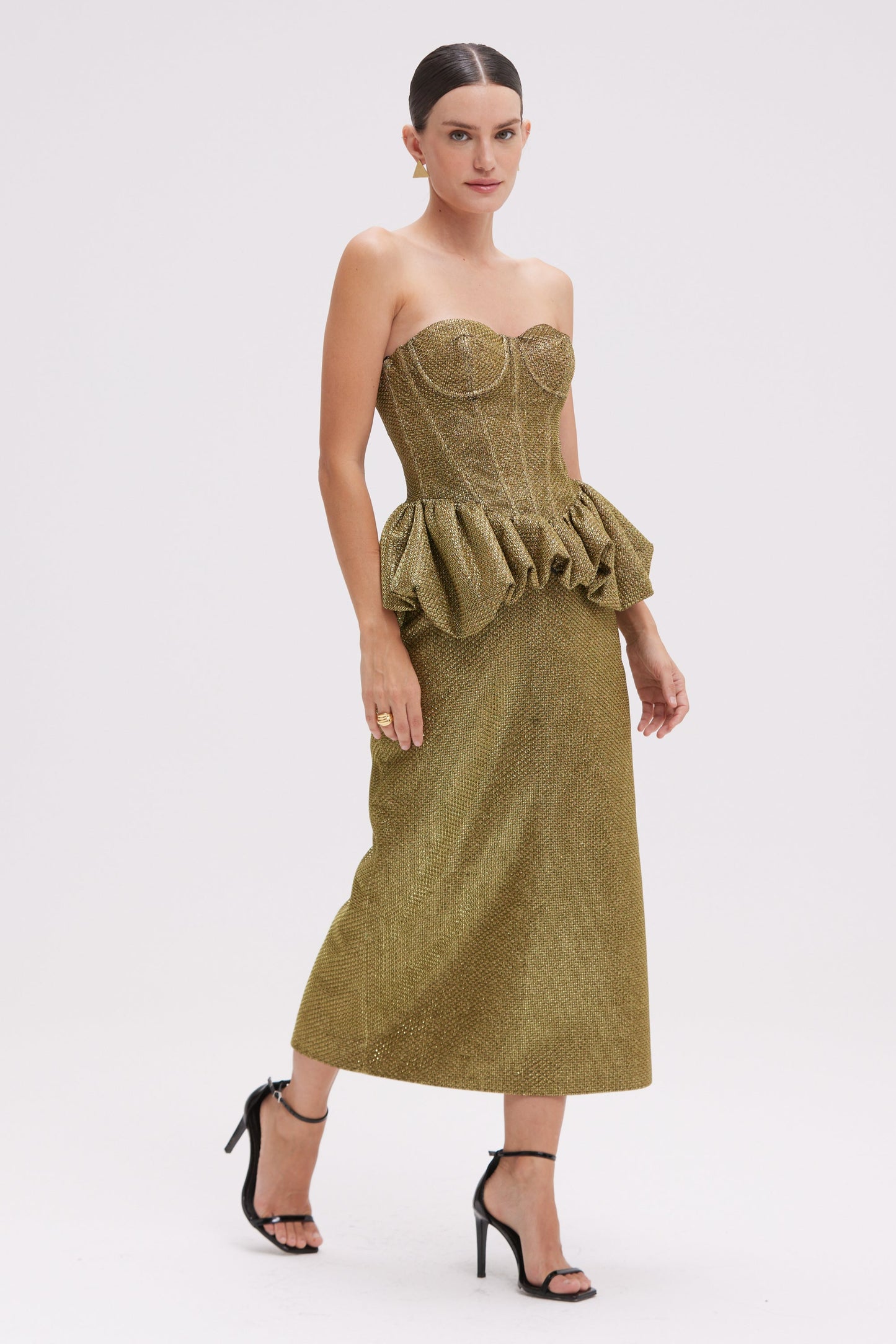GOLDEN WEAVE MIDI SKIRT