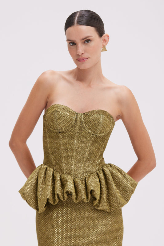 GOLDEN WEAVE PEPLUM TOP