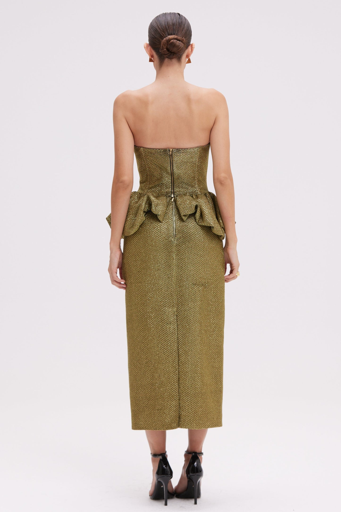 GOLDEN WEAVE MIDI SKIRT